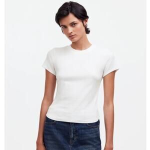 Madewell Re-generative Cotton Ribbed Crewneck Tee WMNS M White Short Sleeve Slim